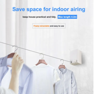Hot Retractable Indoor And Outdoor Clothes Wall Hanger Magic Drying Rack Balcony Bathroom Invisible Clothesline Wire Rope,drying String For Home Balcony Room Color